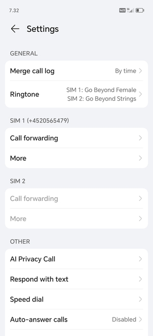 Scroll to SIM 1 or SIM 2 and select More