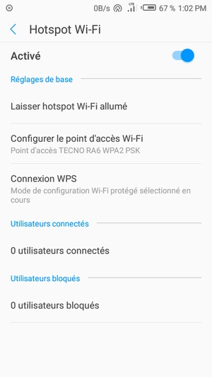 Votre téléphone est maintenant configuré pour être utilisé comme modem