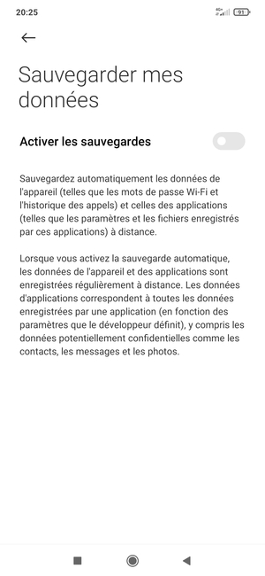 Activer le Activer les sauvegardes