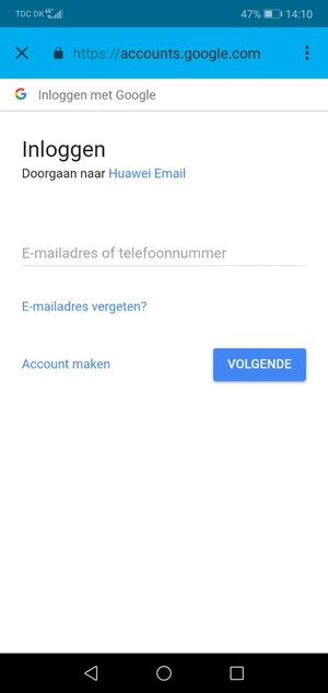 Voer uw Gmail adres in en selecteer VOLGENDE