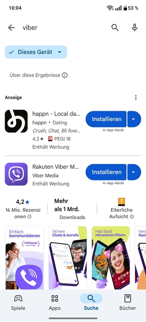 Wählen Sie die App