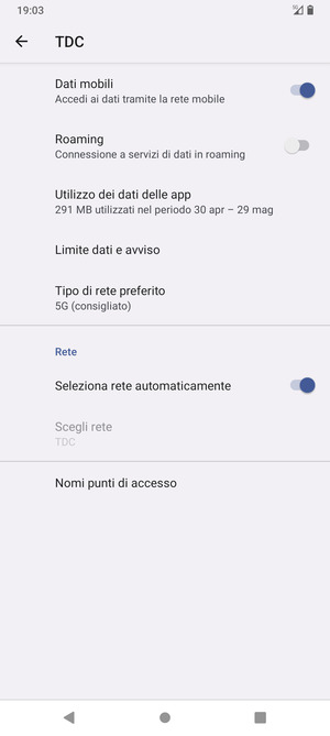 Seleziona Tipo di rete preferito