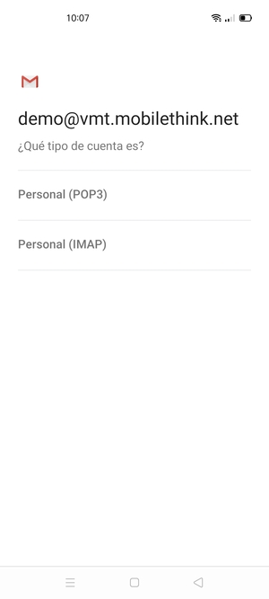 Seleccione Personal (POP3) o Personal (IMAP)
