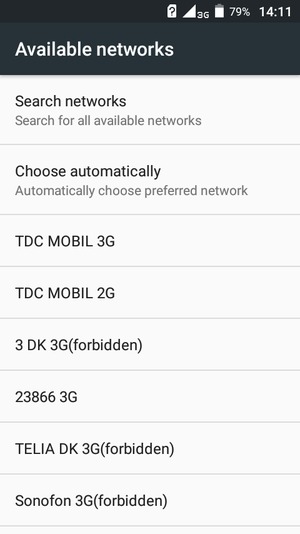 Select a network operator from the list