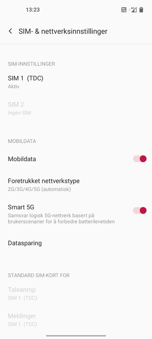Velg SIM 1 eller SIM 2