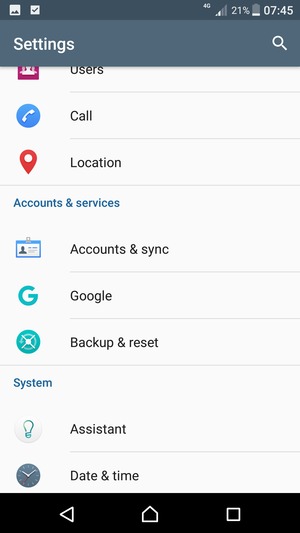 Scroll to and select Accounts & sync