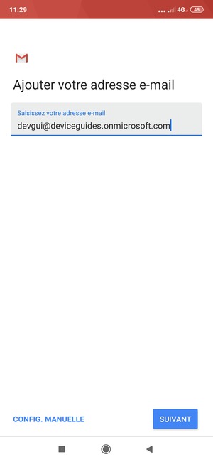 Saisissez votre adresse e-mail et sélectionnez CONFIG. MANUELLE