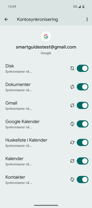 Dine kontakter fra Google vil synkroniseres til telefonen din