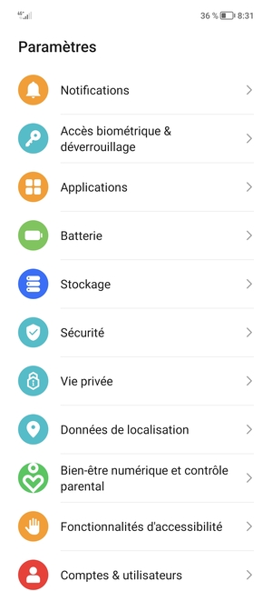Faites défiler et sélectionnez Sécurité