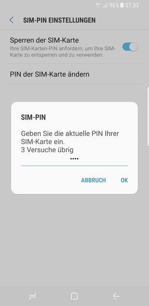 Geben Sie Ihre Aktuelle SIM-PIN ein und wählen Sie OK
