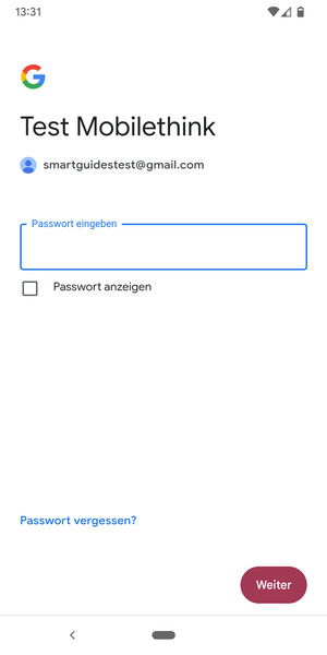 Geben Sie Ihre Passwort ein und wählen Sie Weiter