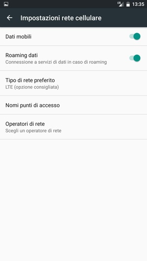 Attiva o disattiva Roaming dati