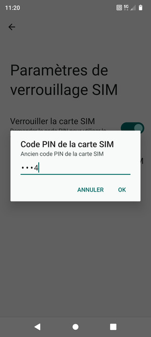 Saisissez votre Ancien code PIN de la carte SIM et sélectionnez OK