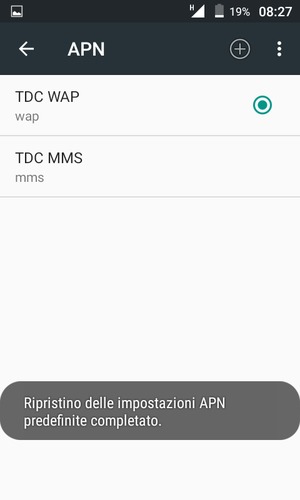 Le impostazioni del tuo telefono saranno ripristinate secondo le impostazioni internet e MMS predefinite