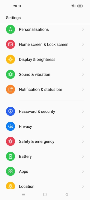 Scroll to and select Password & security