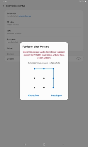 Zeichnen Sie das Entsperrmuster erneut und wählen Sie Bestätigen