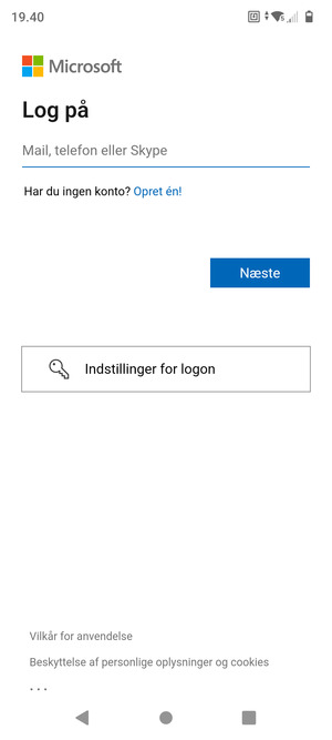 Indtast din e-mailadresse og vælg Næste