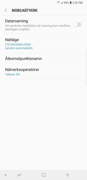 För att byta nätverk om nätverksproblem uppstår, välj Nätverksoperatörer
