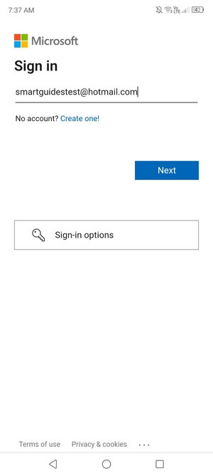 Enter your Hotmail address and select Next