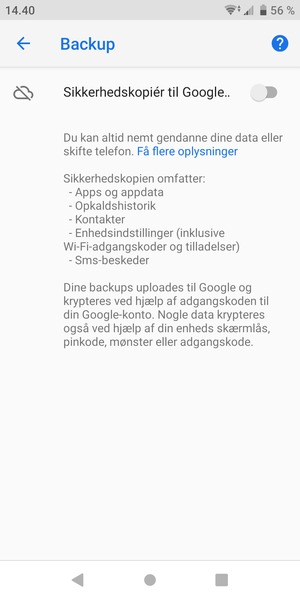 Aktiver Sikkerhedskopiér til Google Drev
