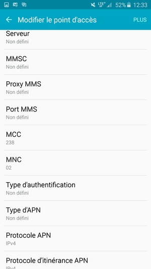 Faites défiler vers le bas et saisissez les informations Internet