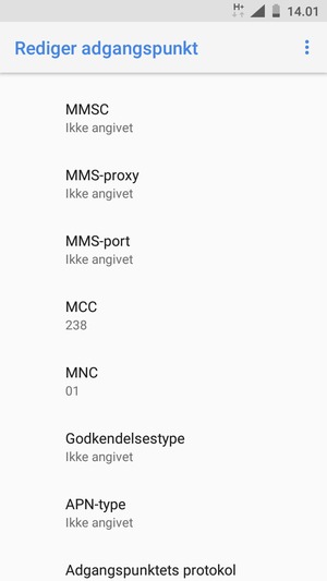 Scroll ned og indtast internet-oplysninger