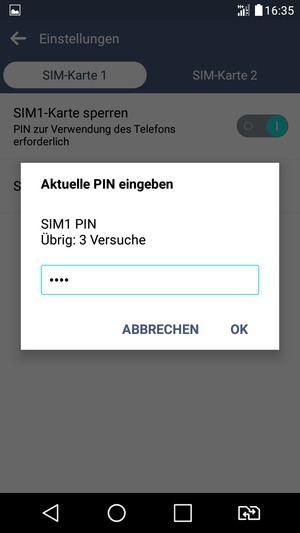 Geben Sie Ihre Aktuelle PIN für SIM-Karte ein und wählen Sie OK