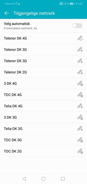 Velg en nettverksoperatør fra listen