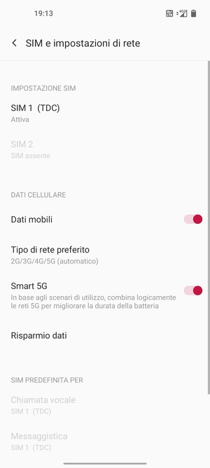 Seleziona Tipo di rete preferito