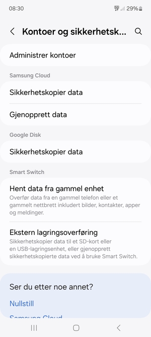 Gå tilbake til Kontoer og sikkerhetskopi-menyen og velg Administrer kontoer