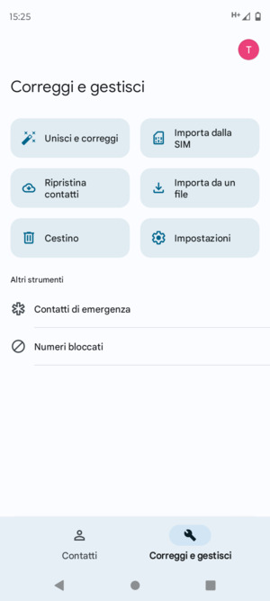 Seleziona Importa della SIM