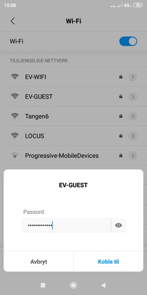 Skriv inn Wi-Fi-passord og velg Koble til