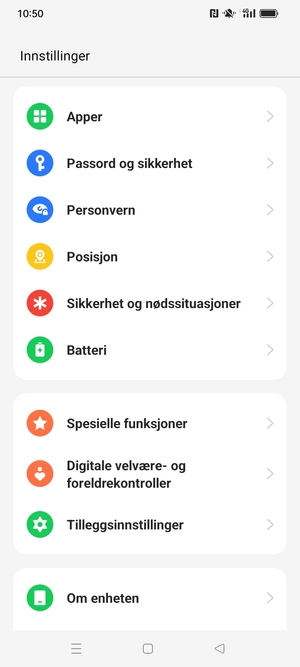 Bla til og velg Passord og sikkerhet