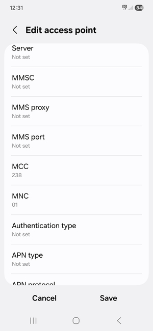 Scroll down and enter MMS information