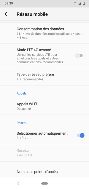 Désactiver le Sélectionner automatiquement le réseau