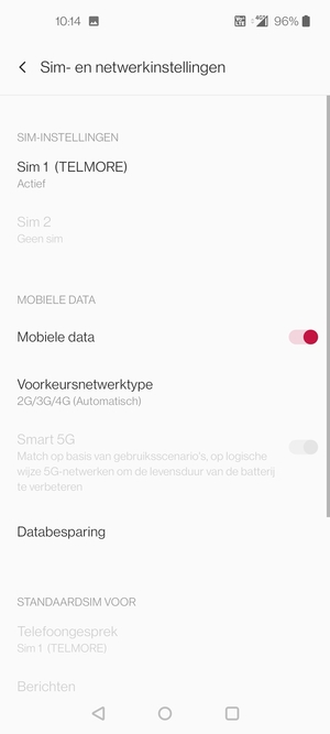 Selecteer Sim 1 of Sim 2