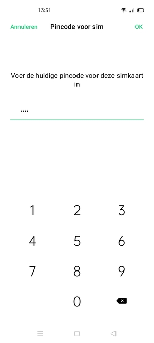 Voer uw huidige pincode voor deze simkaart in en selecteer OK