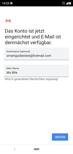 Geben Sie Ihrem Konto einen Namen und geben Sie Ihren Namen ein. Wählen Sie WEITER