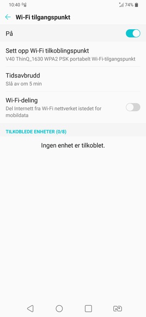 Telefonen din er konfigurert for bruk som et modem