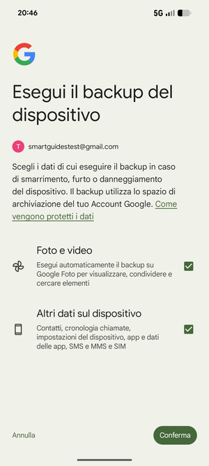 Seleziona le opzioni preferita e poi Conferma