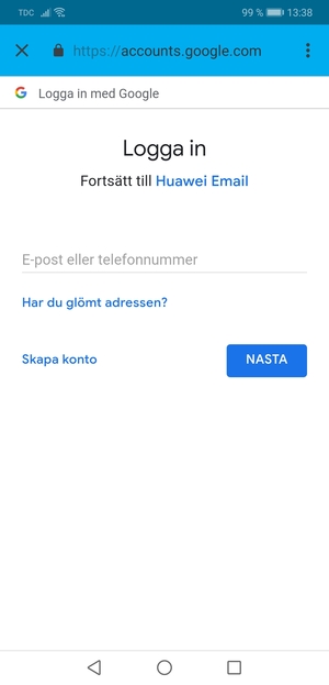 Ange din Gmail-adress och välj NÄSTA