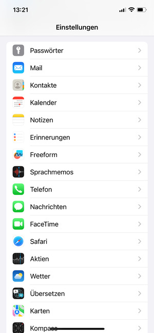 Scrollen Sie und wählen Sie Mail