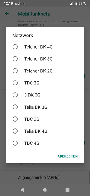 Wählen Sie einen Netzbetreiber von der Liste