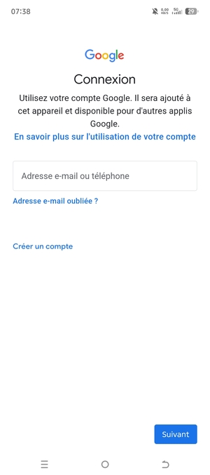 Saisissez votre adresse Gmail et sélectionnez Suivant