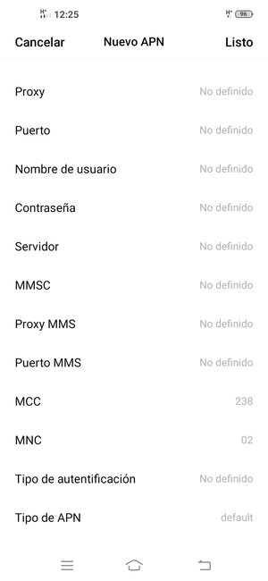 Desplácese hacia abajo e introduzca la información de Internet