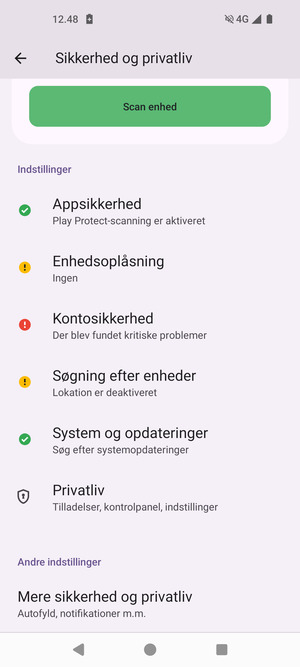Scroll til og vælg Mere sikkerhed og privatliv