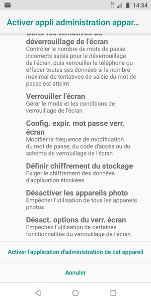 Faites défiler et sélectionnez Activer l'application d'administration de cet appareil