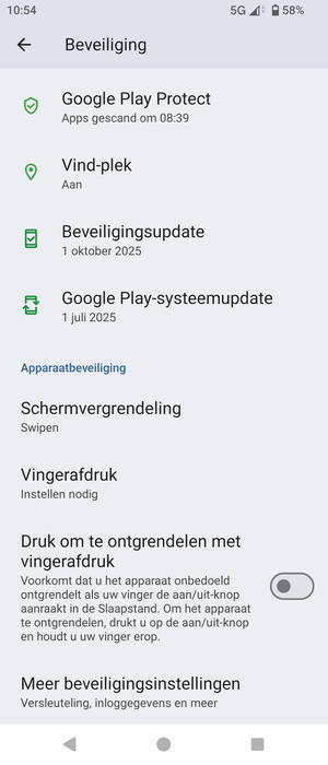 Om de pin voor de simkaart te wijzigen, ga naar het Beveiliging-menu en selecteer Meer beveiligingsinstellingen