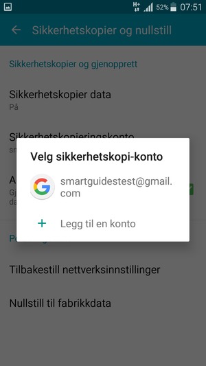Velg sikkerhetskopi-kontoen din
