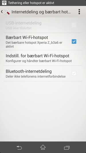 Din telefon er nu sat op til brug som modem